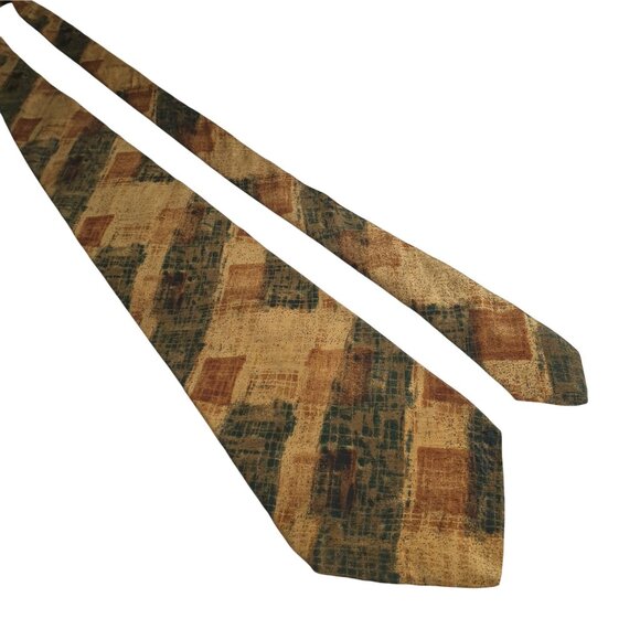 Nino Cerruti Silk Tie Abstract Print Green Gold Brown Pattern USA Vintage Tie - Picture 1 of 5